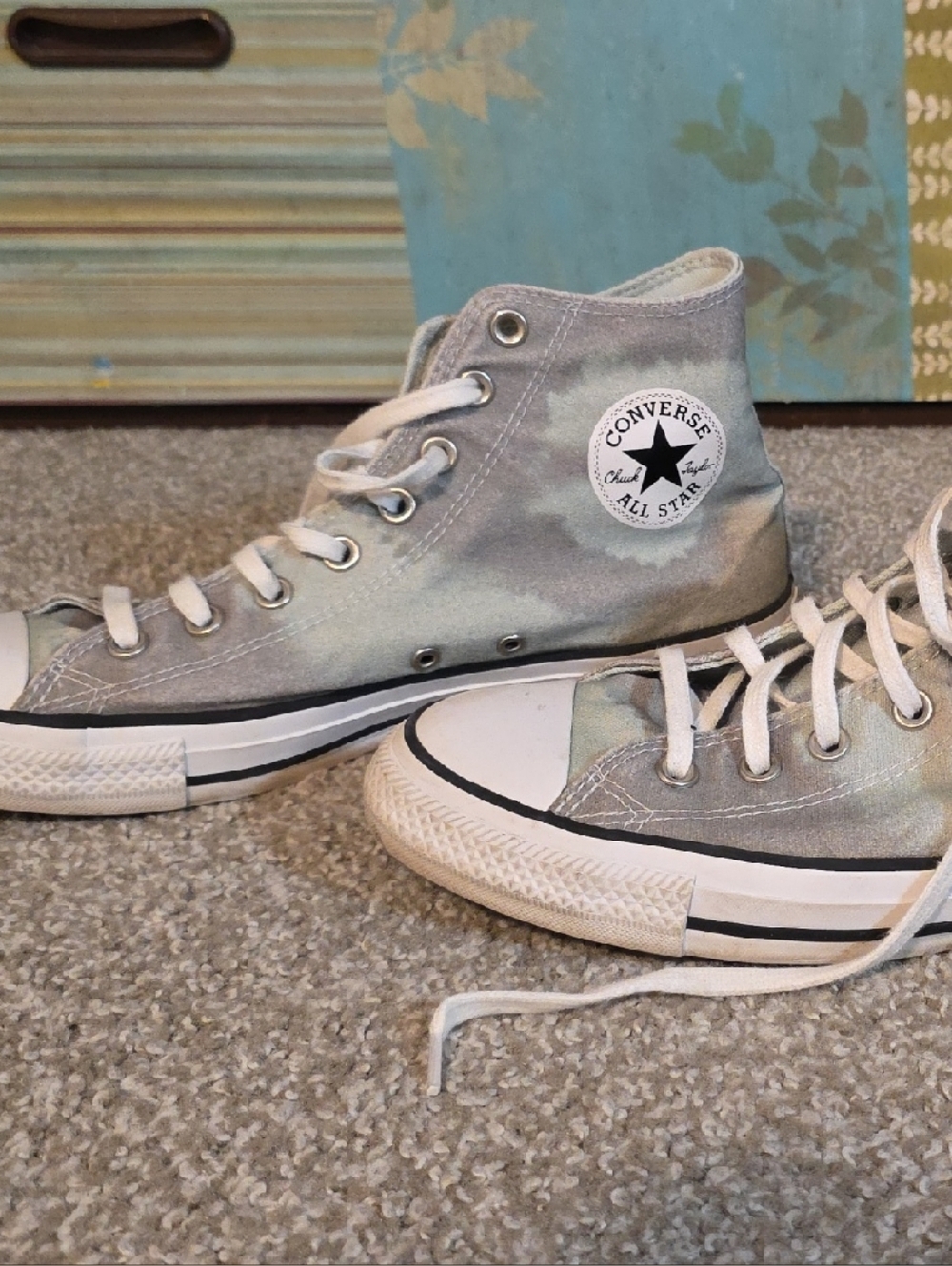 Converse High Top Sneakers - Light Green & White Tie-Dye